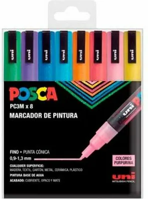 Obrázek produktu pro POSCA PC-3M/8C, Vícebarevný, Vícebarevný, 8 barva/barev, Kuličkový hrot, Kulatý, 0,9 mm