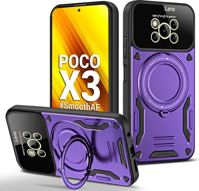 Obrázek produktu pro Odolné pouzdro pro Xiaomi Poco X3 NFC / X3 Pro, dvouvrstvé pouzdro s držákem na prstýnek a stojánkem Fialová