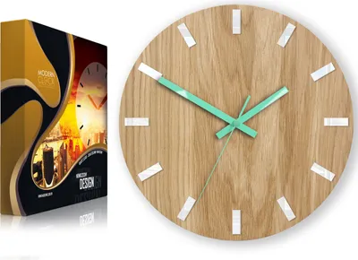 Produktbild von ModernClock, Eichenholz Uhr, wanduhr holz, wanduhr, Simple 33cm