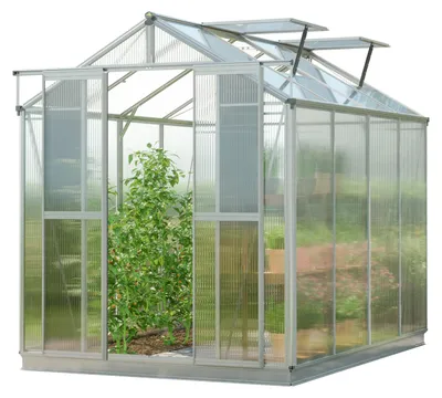 Image de GFP Serre Picco 4 cadre aluminium 179 x 259 cm panneaux en polycarbonate de 6 mm avec cadre de fondation et 1 ouvre-fenêtre auto