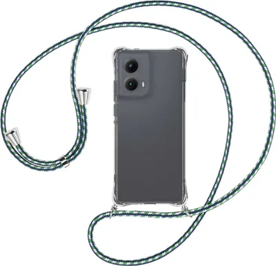 Produktbild von Handykette Backcover-Schutzhülle mit Band (Metall silberfarben) für Motorola Moto Edge 5G (2024) - grün/blau/weiß