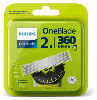 Zdjęcie produktu dla Philips Norelco OneBlade OneBlade 360 QP420/50 2 x Wymienne ostrze 360, Głowica goląca, 2 głowic(e), Srebrny, Żółty, Philips, Norelco OneBlade, 97 mm