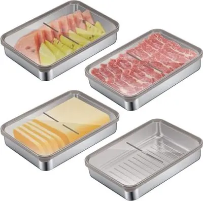Produktbild von Set mit 4 Aufschnittbox Fresh, Edelstahl Lebensmittel Aufbewahrungsbox mit Sichtdeckel, Kühlschrank Gefrierschrank Organizer Für Käse, Aufschnitt, Fleisch - Spülmaschinenfest & Stapelbar