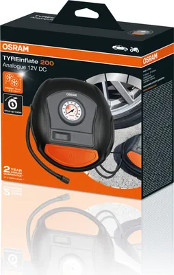 Zdjęcie produktu dla Kompresor OSRAM TYREinflate 200 12V, analogowy manometr, z adapterami