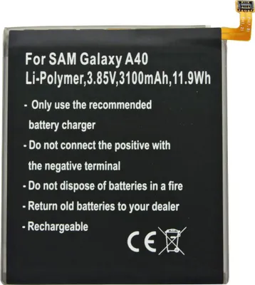 Produktbild von Akku passend für Samsung Galaxy A40, Li-Polymer, 3,85V, 3100mAh, 11,9Wh, built-in, ohne Werkzeug