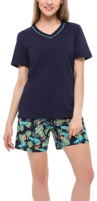 Produktbild von Merry Style Damen Schlafanzug MS10-231 (Marineblau/Blätter, S)
