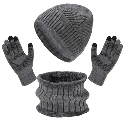 Image de Ensemble bonnet, écharpe et gants unie pour activités de plein air