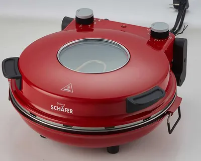 Zdjęcie produktu dla Piec do pizzy Schäfer 32cm z akcesoriami Ekspresowy piec do pizzy 1200W ceramiczna płyta kamienna 360-400ºC (czerwony)
