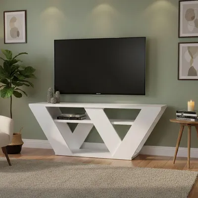 Image de Amazzonite - Meuble TV, 110x30x40h cm Blanc, 2 Étagères