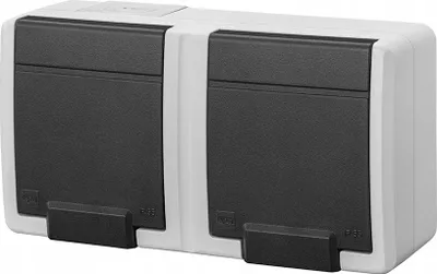 Immagine prodotto di Elektro-Plast | Presa Ermetica 2x 2P+Z - Grigia - IP55 - Sicura E Durevole - Per Uso Esterno