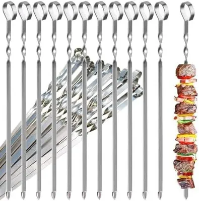 Produktbild von 12 Stück Grillspieße, 39CM Grill Kabob Spieße Edelstahl Lange Spieße Schaschlikspieße Fleischspieße, für Lagerfeuer Oder Grillschale
