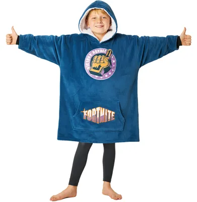 Produktbild von Fortnite Oversized Hoodie Decke zum Anziehen Pullover Jungen und Teenager 14+ Extra Lange Fleece Tragbare Kuscheldecke mit Ärmeln Gamer Geschenk (Blaue Kinder) – Größe Einheitsgröße