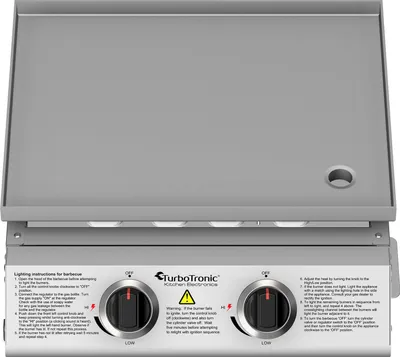 Produktbild von TurboTronic Gasgrill - BBQ6 - Tisch-Gasgrill mit Edelstahl-Plancha 46 × 40 cm, 2 × 3,15 kW Brenner (6,3 kW), Plancha-Grillplatte, Piezo-Zündung, Fettauffangsystem, Campinggrill