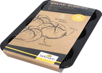 Immagine prodotto di Birkmann Bread Buddies Brötchenblech, Backblech, Brötchenbackform, Backform, Karbonstahl, 32 x 21 cm, 331051