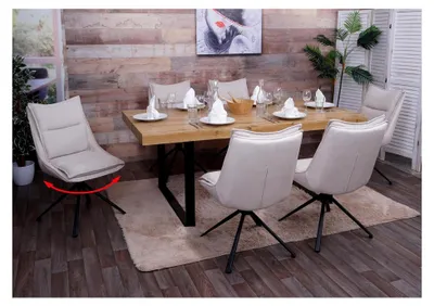 Produktbild von 6er-Set Esszimmerstuhl, Küchenstuhl, drehbar mit Auto-Return, Stoff/Textil (420g/m²)  - Creme-beige