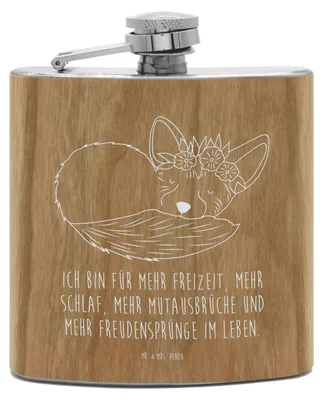 Produktbild von Mr. & Mrs. Panda Flachmann Wüstenfuchs Blumen - Transparent - Geschenk, Alkoholflasche, Afrika, Hip Flask, Blumenkranz, Likörflasche, Glücklich, feldflasche, Wildtiere