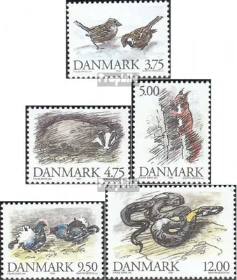 Produktbild von Briefmarken Dänemark 1994 Mi 1086-1090 (kompl.Ausg.) postfrisch Einheimische Tiere