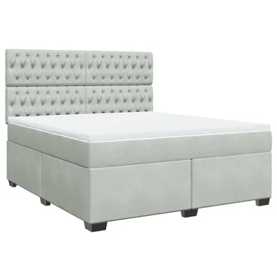 Produktbild von Boxspringbett mit Matratze Hellgrau 180x200 cm Samt