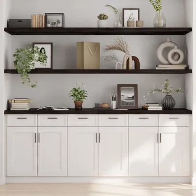 Obrázek produktu pro Maison Exclusive – Nástěnná police, tmavě hnědá, rozměry 200x60x(2-4) cm, masivní dřevo, dub, ošetřená