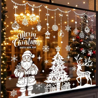 Produktbild von Fensterbilder Weihnachten Selbstklebend Groß 30x90cm Weiß Wiederverwendbar