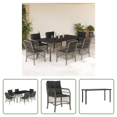 Produktbild von The Living Store 7-tlg. Garten-Essgruppe mit Kissen Grau Poly Rattan