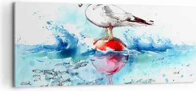 Produktbild von Bild auf Leinwand - Leinwandbild - Wasser Fische Möwe hungrig - 100x40cm - Wand Bild - Wanddeko - Leinwanddruck - Bilder - Kunstdruck - Wanddekoration - Leinwand bilder - Wandkunst - AB100x40-3047