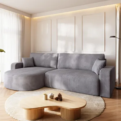Produktbild von BroMARKT Ecksofa BISK Schlaffunktion Bettkasten L-Form 120x200 cm Hellgrau
