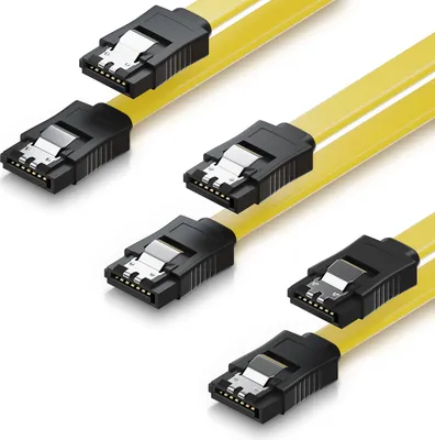 Produktbild von deleyCON 3x 50cm SATA III Kabel im Set S-ATA 3 Datenkabel - HDD SSD Verbindungskabel Anschlusskabel Metall-Clip 6 GBit/s - 2 Gerade L-Type Stecker - Gelb