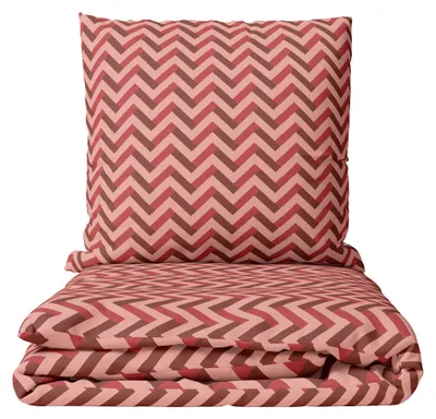 Produktbild von Bettwäsche Set Baumwolle 155x220 cm Rot Rosa Bordeaux Zick Zack mit Reißverschluss