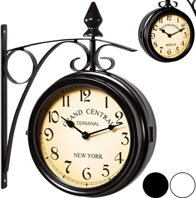 Image de MONZANA® Horloge Murale Double Face Silencieuse Vintage - Horloge Double Face Ambiance New-Yorkaise Grand Central - Stable Durable Métallique Blanc Intérieur Extérieur