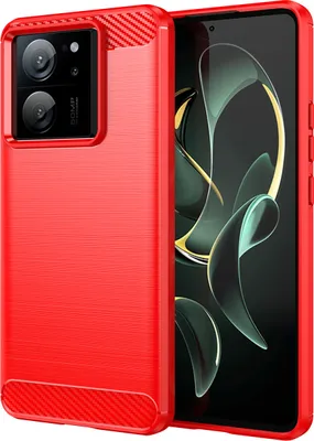 Produktbild von Hülle für Xiaomi 13T / 13T Pro / Redmi K60 Ultra Carbon-Faser Weich TPU Silikon Stoßfest Handyhülle Rot