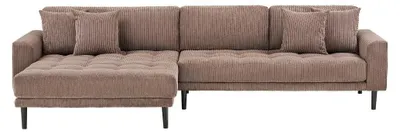 Productafbeelding van Cora chaise longue bank links incl. 4 kussens fluweel bruin.