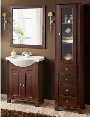 Produktbild von Badmöbel Set inkl. 65 cm Keramik-Waschbecken AVEIRO-56, im Landhausstil, Pinie Massivholz braun, B/H/T ca. 150/180/44cm