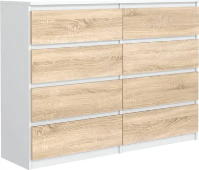 Zdjęcie produktu dla MebLocker komoda 140 cm z 8 szufladami, idealna do salonu, sypialni, pokoju dziecięcego, biura, stylowe przechowywanie White Sonoma