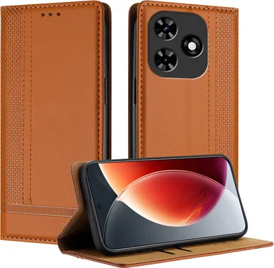 Produktbild von Handyhülle für Tecno Spark Go 2024 Leder Flip Klappbare Schutzhülle mit Standfunktion Braun