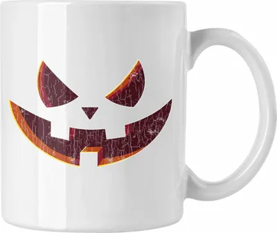 Produktbild von Trendation - Halloween Tasse Kürbis Dekoration Becher Kürbis Gesicht (Weiß)