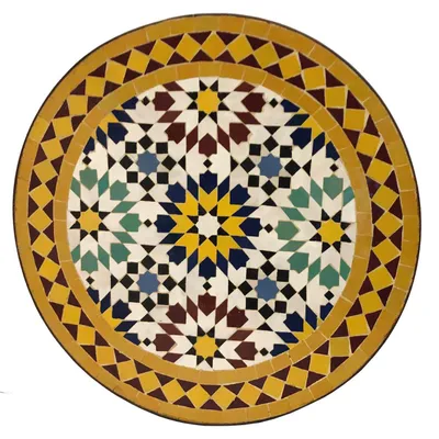 Produktbild von Runder Mosaik Kaffeetisch aus Marokko, Zellige-Fliesen, Metall, Ø 45 cm, Höhe 50 cm