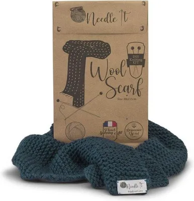 Produktbild von Strickset Komplett mit Wolle und Nadeln - Zum Selbststricken einer eigenen Schal - Dunkelgrün