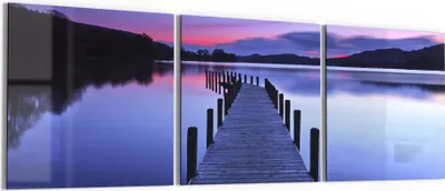Produktbild von DEQORI Glasbild Echtglas 3x50x50 cm 'Abend am Seeufer' Wandbilder XXL groß