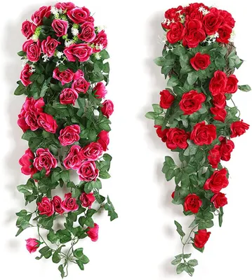 Produktbild von Hängepflanzen-Dekoration mit Blumen – Set aus 2 – Künstliche Wanddekoration – Wartungsfrei – Für den Innenbereich