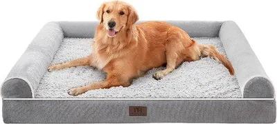 Produktbild von Orthopädisches Hundebett für große und extra große Hunde – Weiches Hundesofa mit abnehmbarem, waschbarem Bezug, grau – 91 x 68 x 7,5 cm
