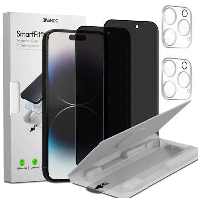 Produktbild von 2-Pack iPhone 14 Pro Max Displayschutzfolie Privacy & 2-Pack Kameraschutz - Gehärtetes Glas | [Automatische Installation] - Blasenfrei