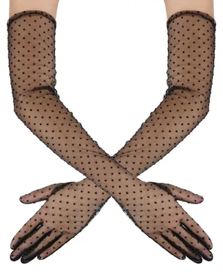 Zdjęcie produktu dla Długie, czarne, vintage rękawiczki z tiulu, siatkowe, 60 cm