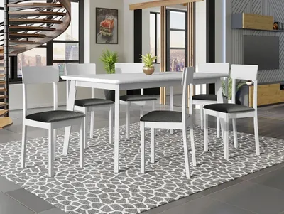Obrázok produktu pre Rozkladací stôl 160 cm so 6 stoličkami ADELBITE 7 - biely / oceľový šedý