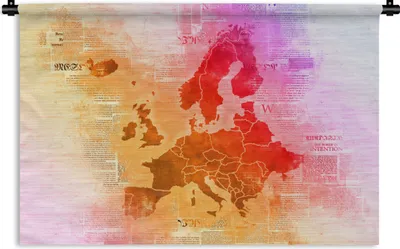 Produktbild von MuchoWow® Wandteppich Wandbehang Karte - Europa - Farbenfroh 90x60 cm Tapisserie Dekoration Wandtuch - Wandskulpturen - Bildteppich