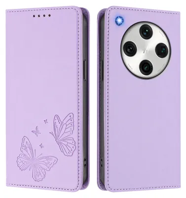 Produktbild von Lederhülle für Oppo Find X8 Pro, Schmetterling Prägung Leder Brieftasche Schutzhülle mit Ständer Violett