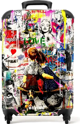 Produktbild von NoBoringSuitcases.com Hartschalen Handgepäck Koffer 55x35x20 cm, 36L, Bunte Graffiti-Drucke: Kinder, Reisekoffer mit 4 Rollen