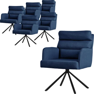 Produktbild von ML-Design Esszimmerstühle drehbar 6er Set Dunkelblau Wohnzimmerstühle mit Arm- und Rückenlehne Rückenkissen Metallbeine Drehstuhl Auto-Position Stuhl