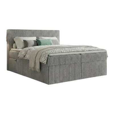 Produktbild von Boxspringbett RALF 180 x 200 cm mit Bettkasten, Topper und gepolstertem Kopfteil. Farbe: Grau, Härtegraden: H2 , Topper: T25-Topper
