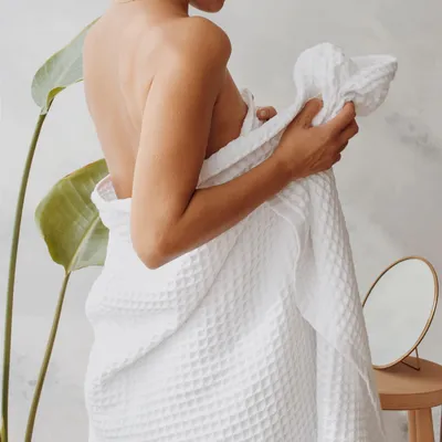 Produktbild von Badetuch 86,4 x 170 cm, 100% Baumwolle, Waffelstruktur, weiß, für Badezimmer
